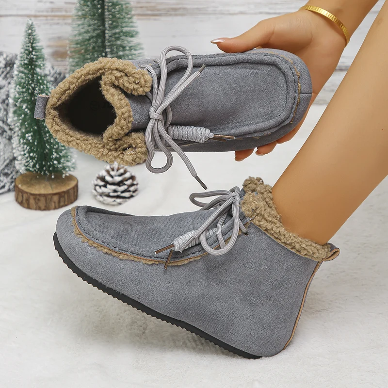 Damen Gefütterte Ankle-Boots im Mokassinstil mit Teddyfutter und profilierter Gummisohle Drune