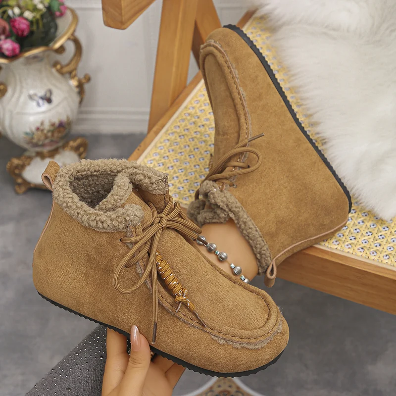 Damen Gefütterte Ankle-Boots im Mokassinstil mit Teddyfutter und profilierter Gummisohle Drune