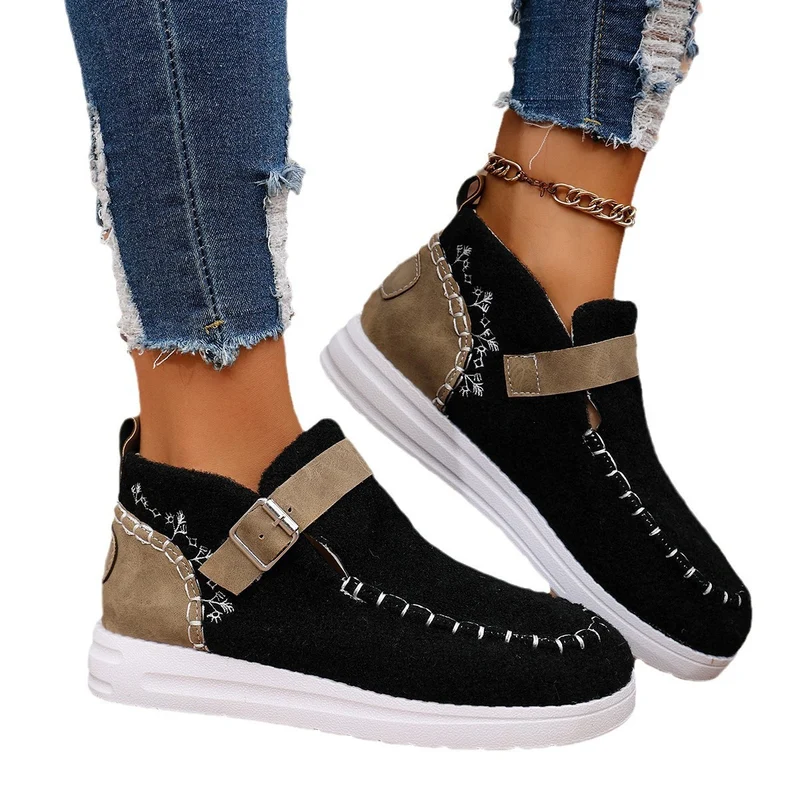 Damen Gefilzte Mokassin‑Sneaker mit Ziernaht, verstellbarem Riemen und dämpfender Plateausohle Drune