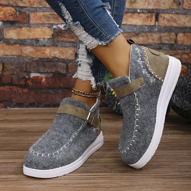 Damen Gefilzte Mokassin‑Sneaker mit Ziernaht, verstellbarem Riemen und dämpfender Plateausohle Drune
