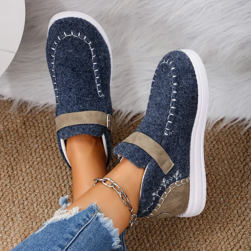 Damen Gefilzte Mokassin‑Sneaker mit Ziernaht, verstellbarem Riemen und dämpfender Plateausohle Drune