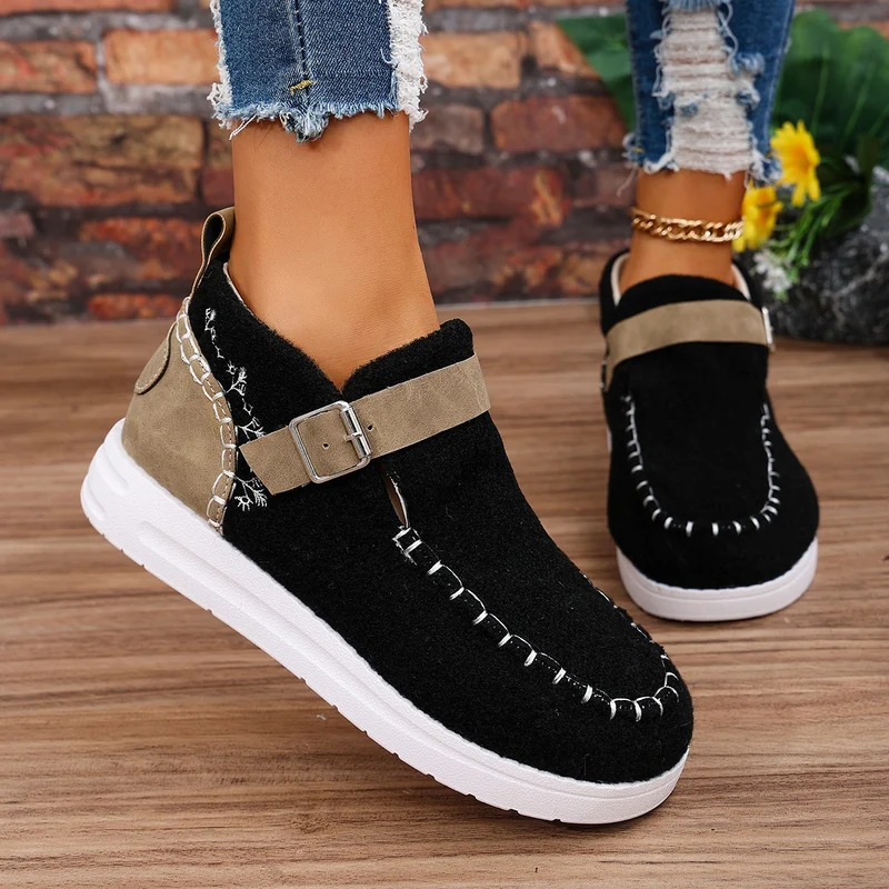 Damen Gefilzte Mokassin‑Sneaker mit Ziernaht, verstellbarem Riemen und dämpfender Plateausohle Drune
