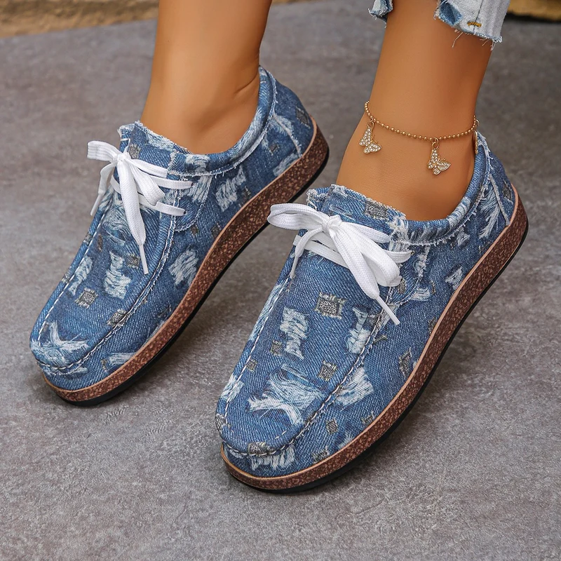 Damen Ethno‑Mokassin‑Sneaker mit bunter Stickerei und Kork‑Optik Drune