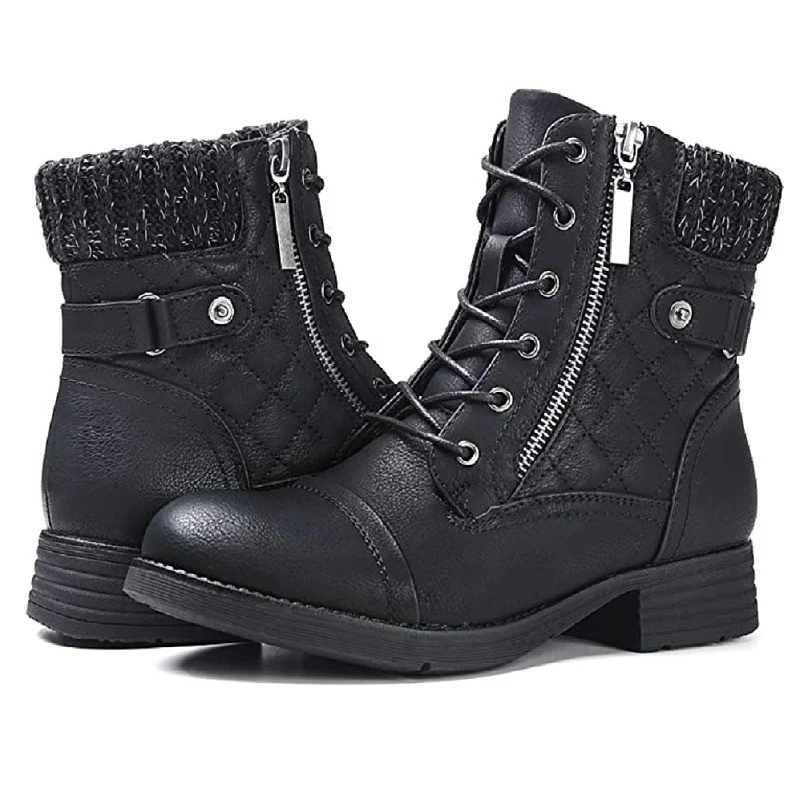 Damen Combat-Boots mit gesteppter Knöchelmanschette, Strickkragen und seitlichem Reißverschluss Drune