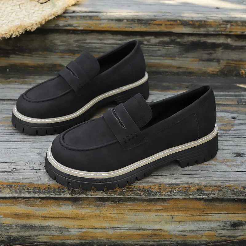 Damen Chunky-Lug-Loafer mit Penny-Riemen und profilierter Gummisohle Drune