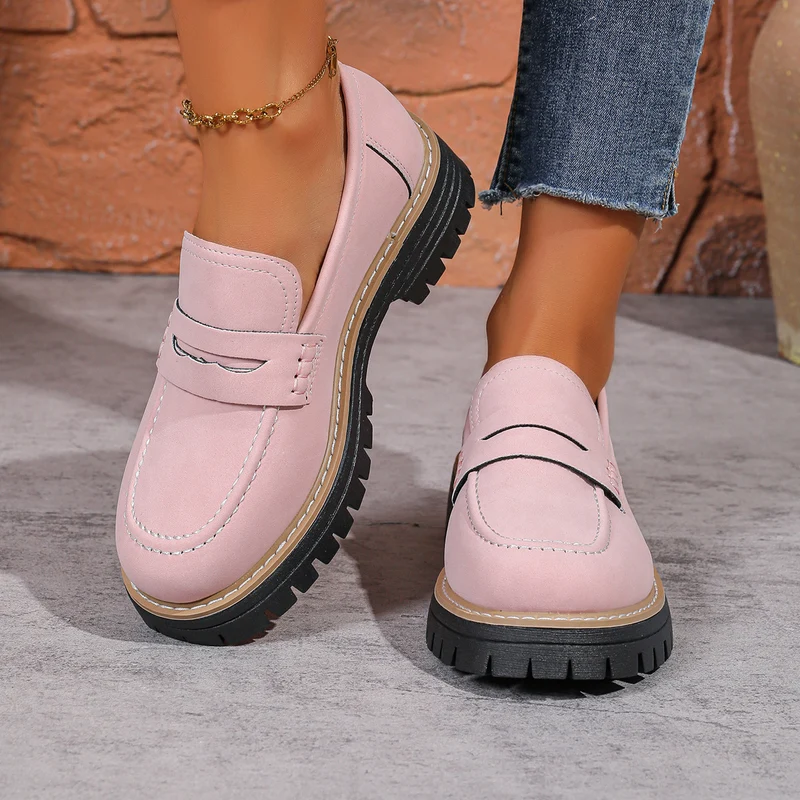 Damen Chunky Loafer mit grober Profilsohle und Faux‑Suede Obermaterial Drune