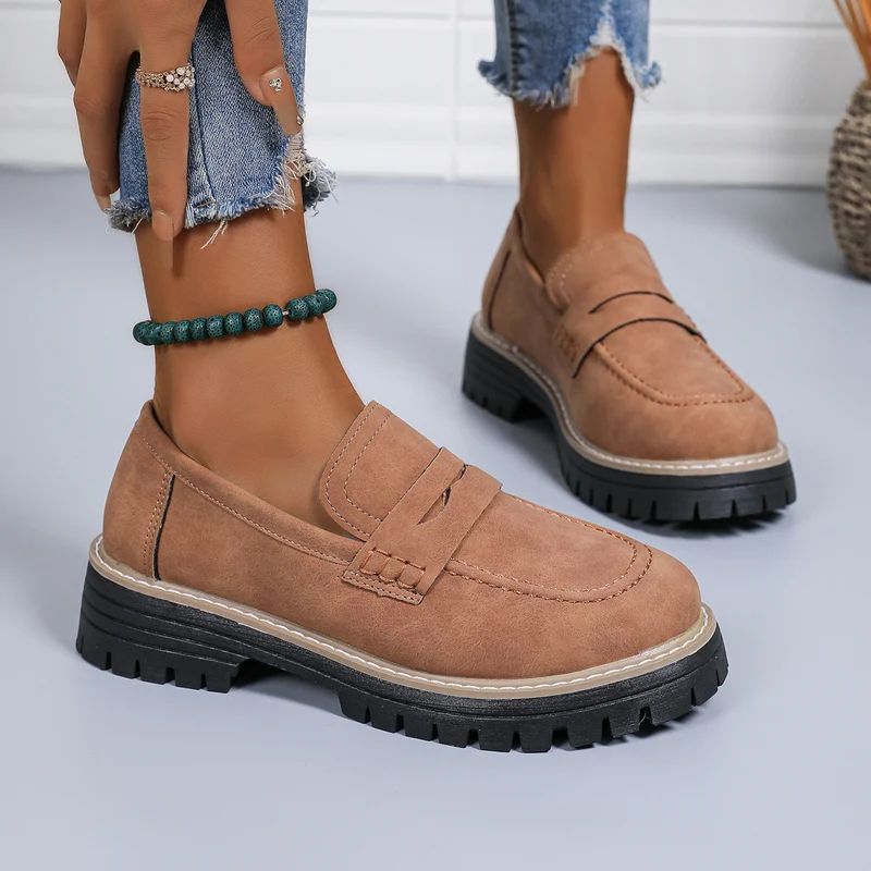 Damen Chunky Loafer mit grober Profilsohle und Faux‑Suede Obermaterial Drune