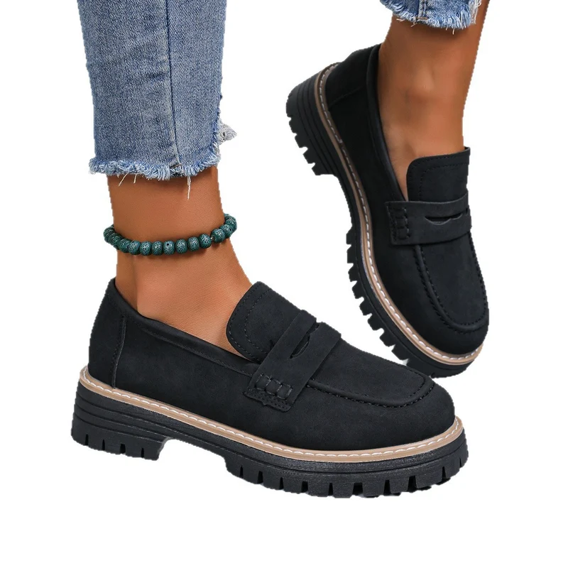 Damen Chunky Loafer mit grober Profilsohle und Faux‑Suede Obermaterial Drune