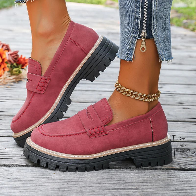 Damen Chunky Loafer mit grober Profilsohle und Faux‑Suede Obermaterial Drune