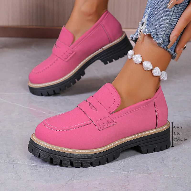 Damen Chunky Loafer mit grober Profilsohle und Faux‑Suede Obermaterial Drune