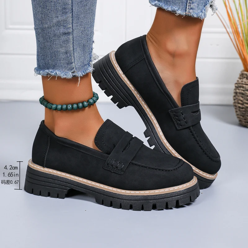 Damen Chunky Loafer mit grober Profilsohle und Faux‑Suede Obermaterial Drune