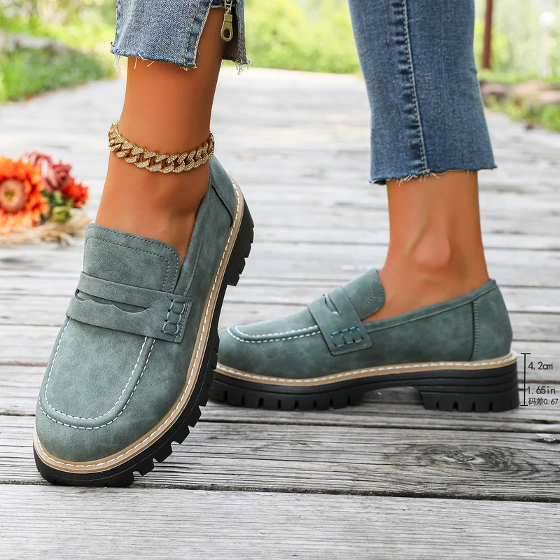 Damen Chunky Loafer mit grober Profilsohle und Faux‑Suede Obermaterial Drune