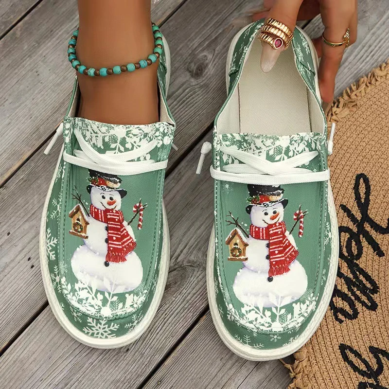 Damen Canvas‑Sneaker mit festlichem Schneemann‑Print, gepolstertem Komfortfußbett und rutschfester Gummisohle Drune