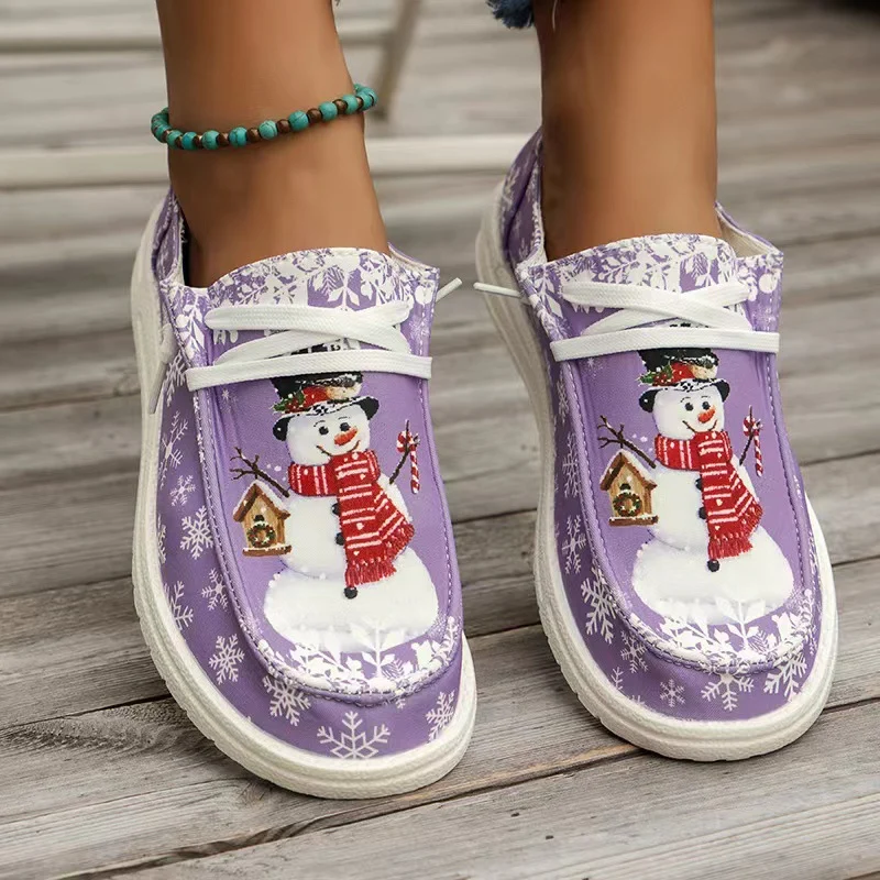 Damen Canvas‑Sneaker mit festlichem Schneemann‑Print, gepolstertem Komfortfußbett und rutschfester Gummisohle Drune