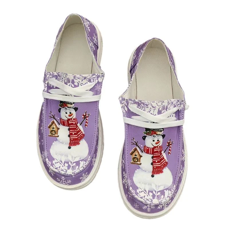 Damen Canvas‑Sneaker mit festlichem Schneemann‑Print, gepolstertem Komfortfußbett und rutschfester Gummisohle Drune