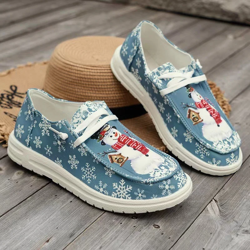 Damen Canvas‑Sneaker mit festlichem Schneemann‑Print, gepolstertem Komfortfußbett und rutschfester Gummisohle Drune