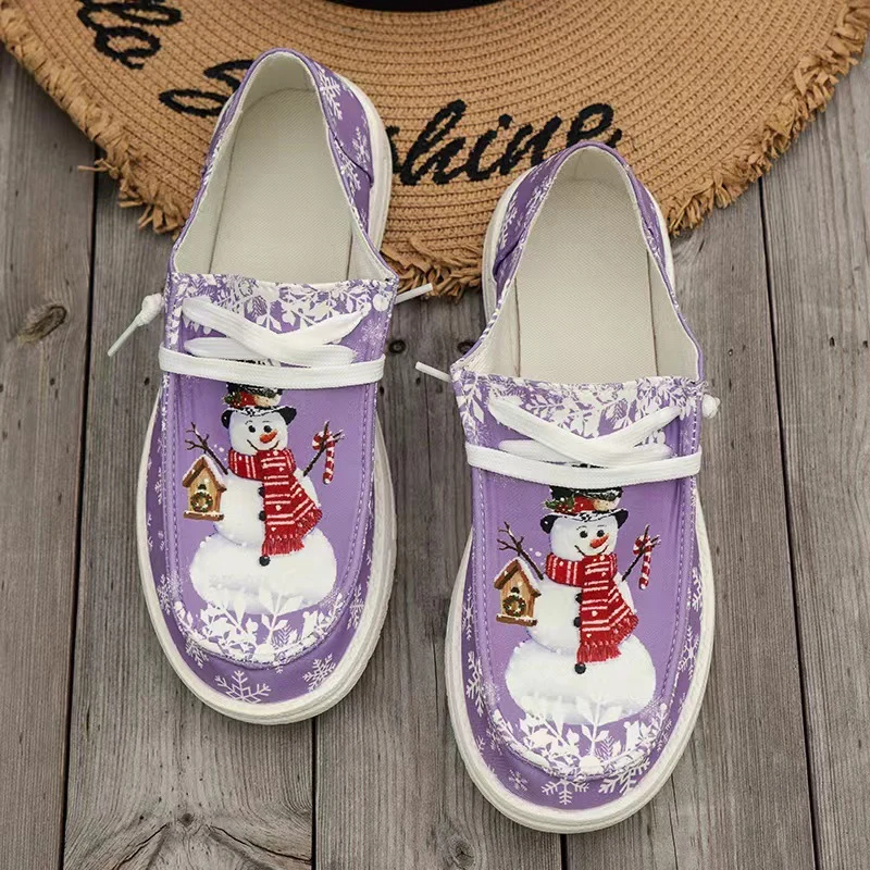 Damen Canvas‑Sneaker mit festlichem Schneemann‑Print, gepolstertem Komfortfußbett und rutschfester Gummisohle Drune