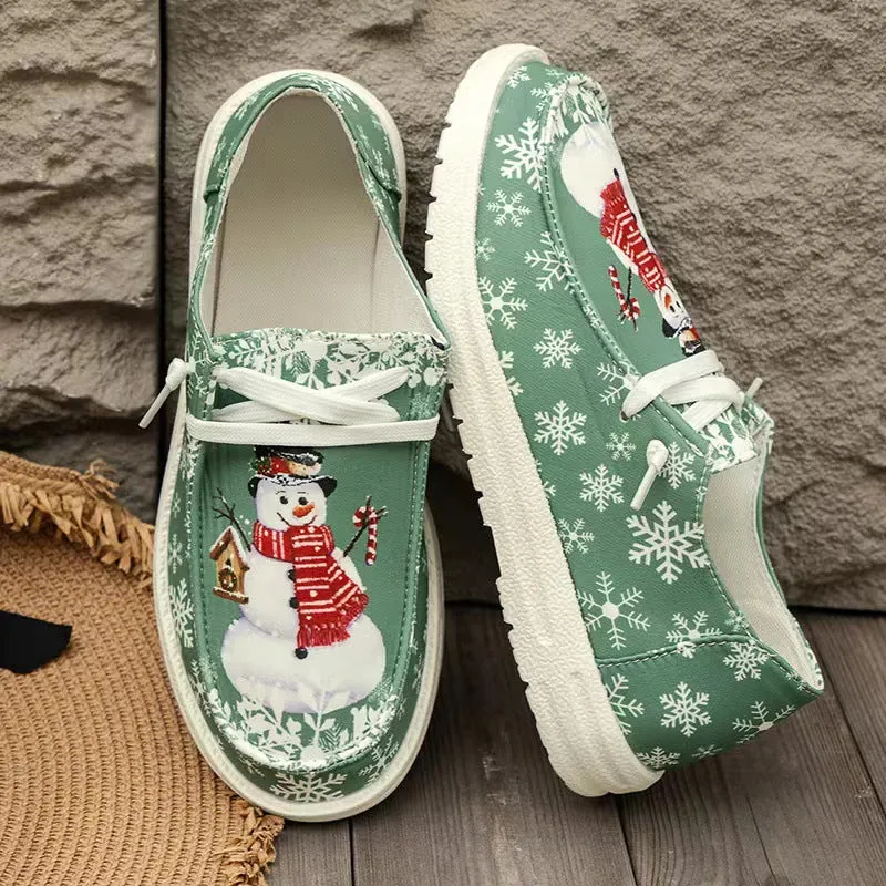 Damen Canvas‑Sneaker mit festlichem Schneemann‑Print, gepolstertem Komfortfußbett und rutschfester Gummisohle Drune