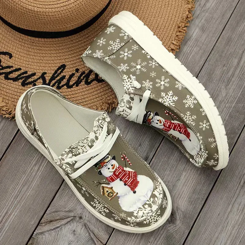 Damen Canvas‑Sneaker mit festlichem Schneemann‑Print, gepolstertem Komfortfußbett und rutschfester Gummisohle Drune