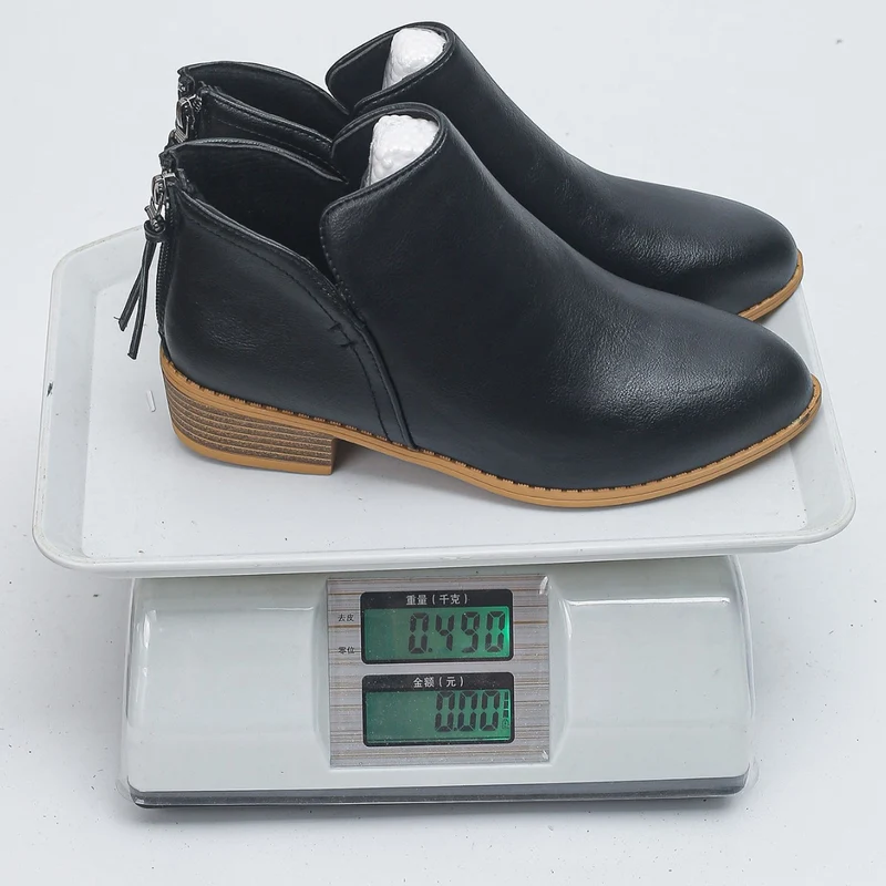 Damen Ankle-Boots mit hinterem Reißverschluss, schlanker Spitze und niedrigem Blockabsatz Drune