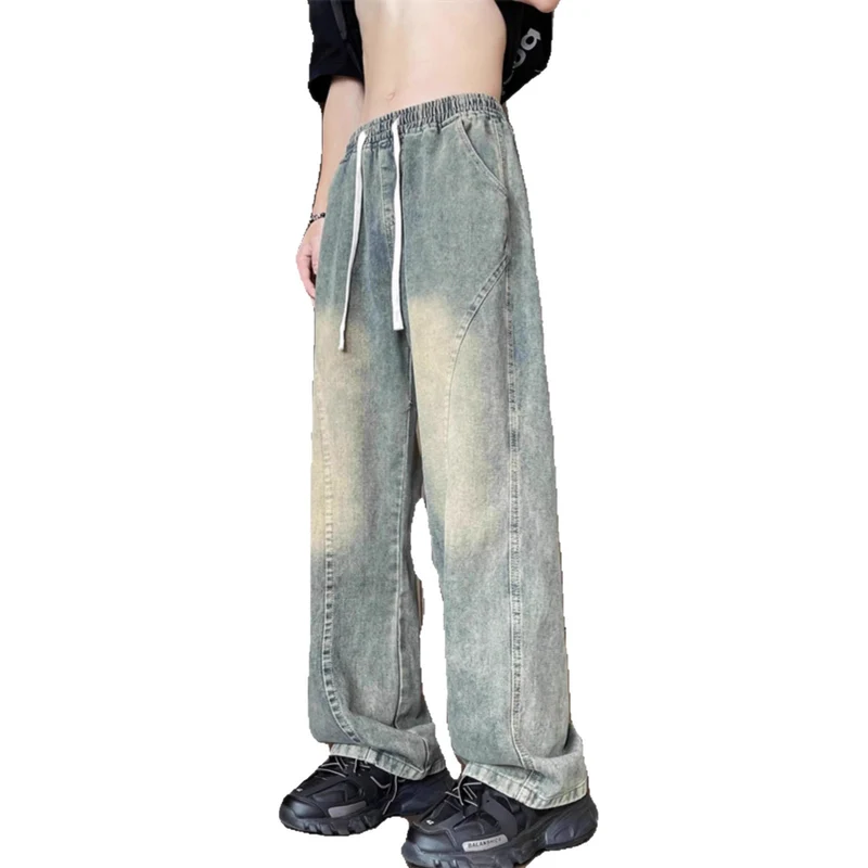 Unisex Weit geschnittene Denimhose mit elastischem Bund Drune