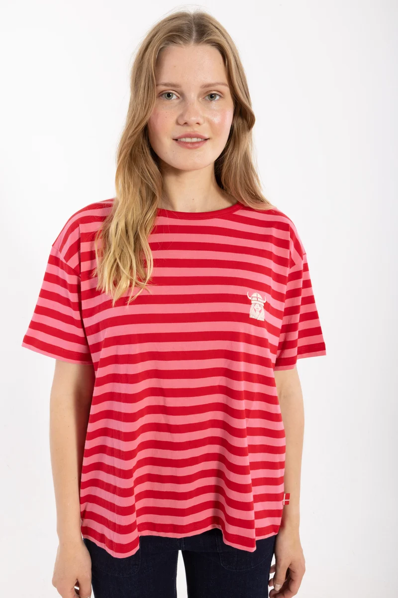 Danebasic Boxy Stripe Tee Dark Red/Soft Cherry FREJA