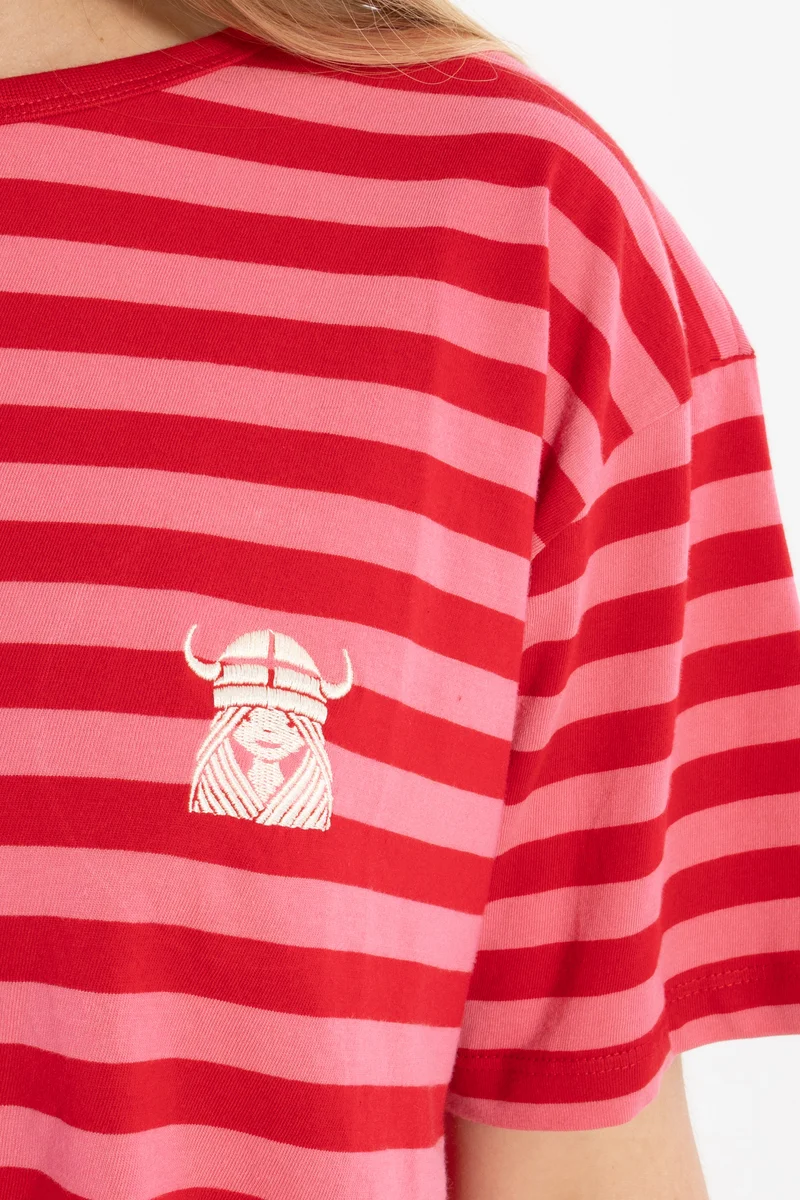 Danebasic Boxy Stripe Tee Dark Red/Soft Cherry FREJA
