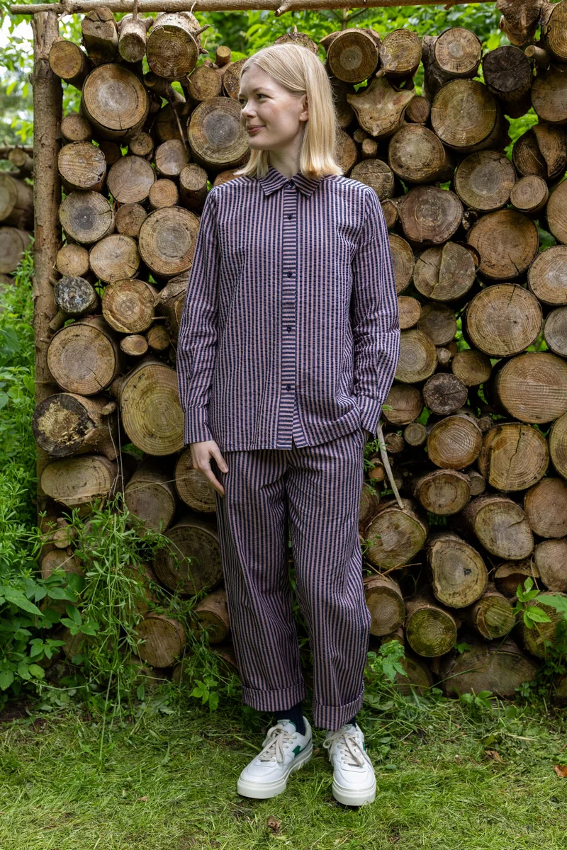 Danefunt Seersucker Pants Mauve/Dark Navy
