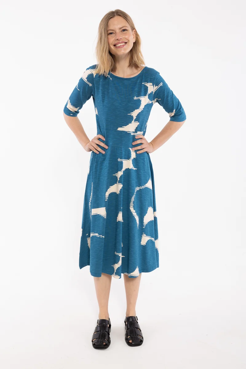 Danecharlotte Slub Dress Warm Blue/Light Beige TROPSTATIC