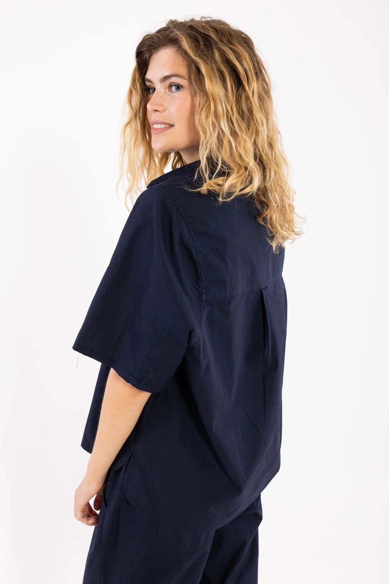 Danepeople Smooth Poplin SS Shirt Dark Navy