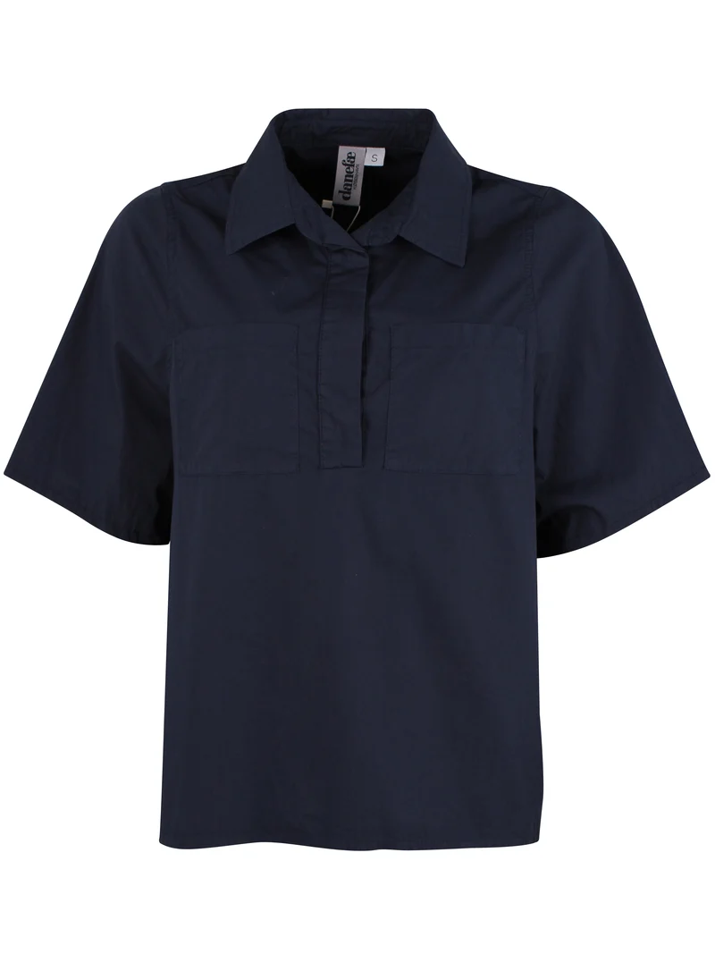 Danepeople Smooth Poplin SS Shirt Dark Navy