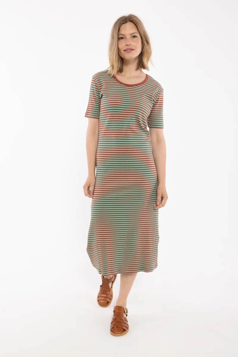 Danicon Ribbing Dress Faded Mint/Chili
