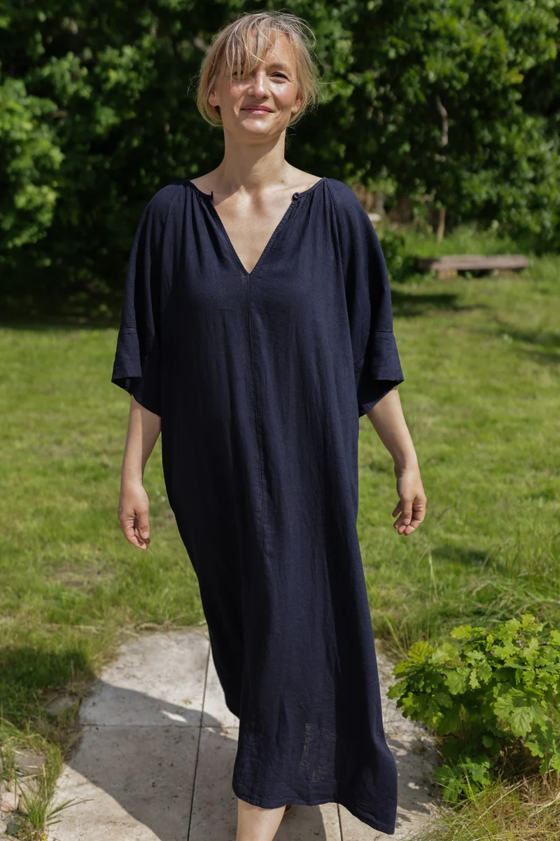 Danehostess Modal Linnen Dress Dark Navy