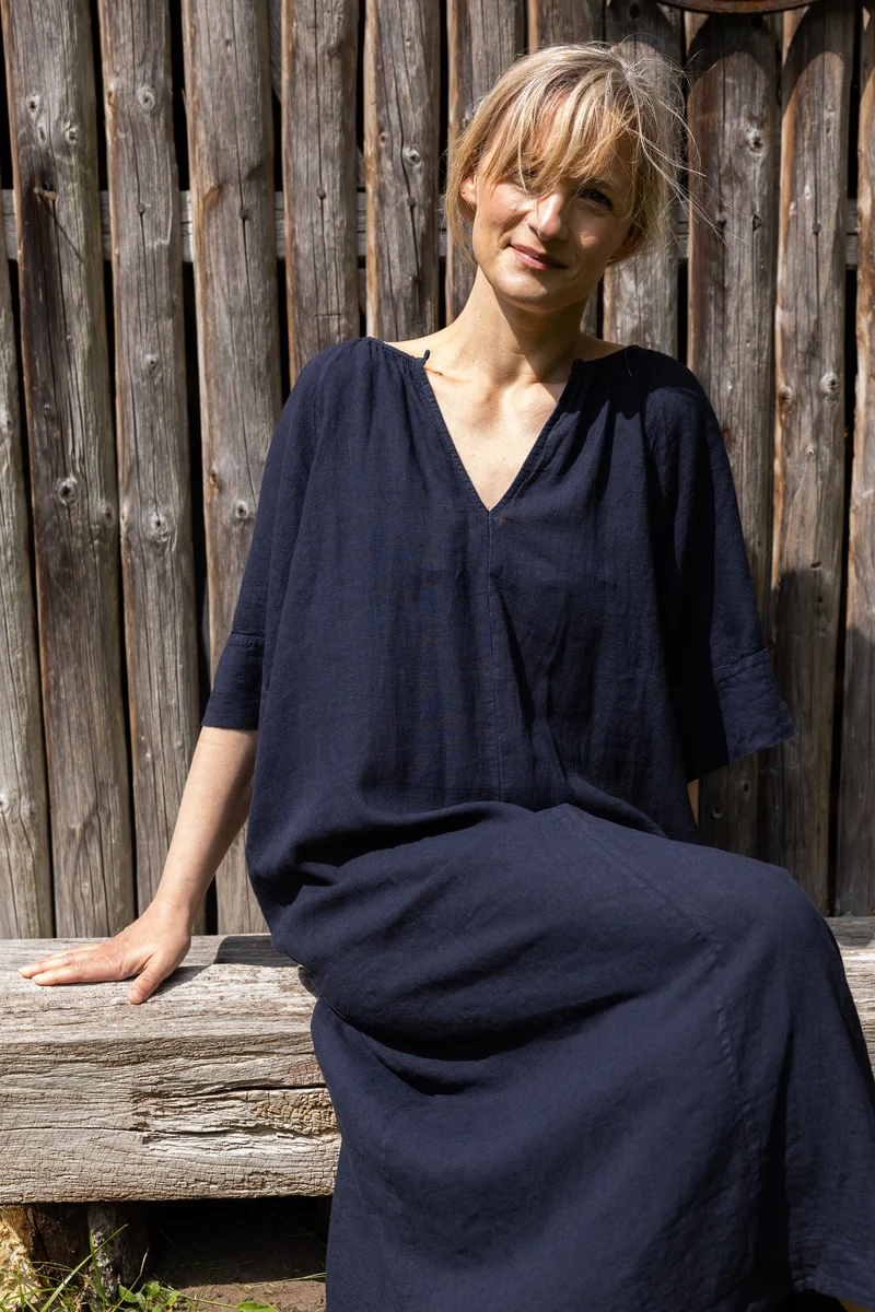 Danehostess Modal Linnen Dress Dark Navy