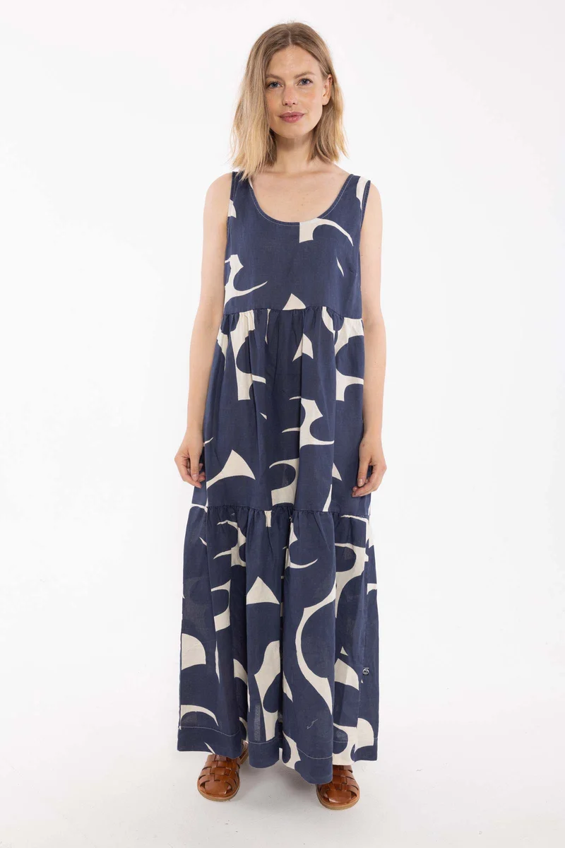 Danair Modal Linnen Dress Dark Navy/Chalk TROPS