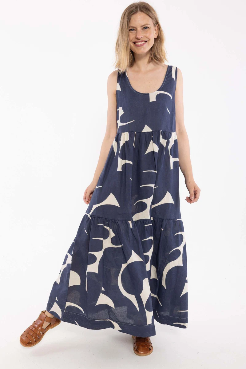 Danair Modal Linnen Dress Dark Navy/Chalk TROPS