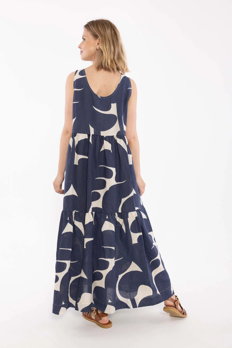 Danair Modal Linnen Dress Dark Navy/Chalk TROPS