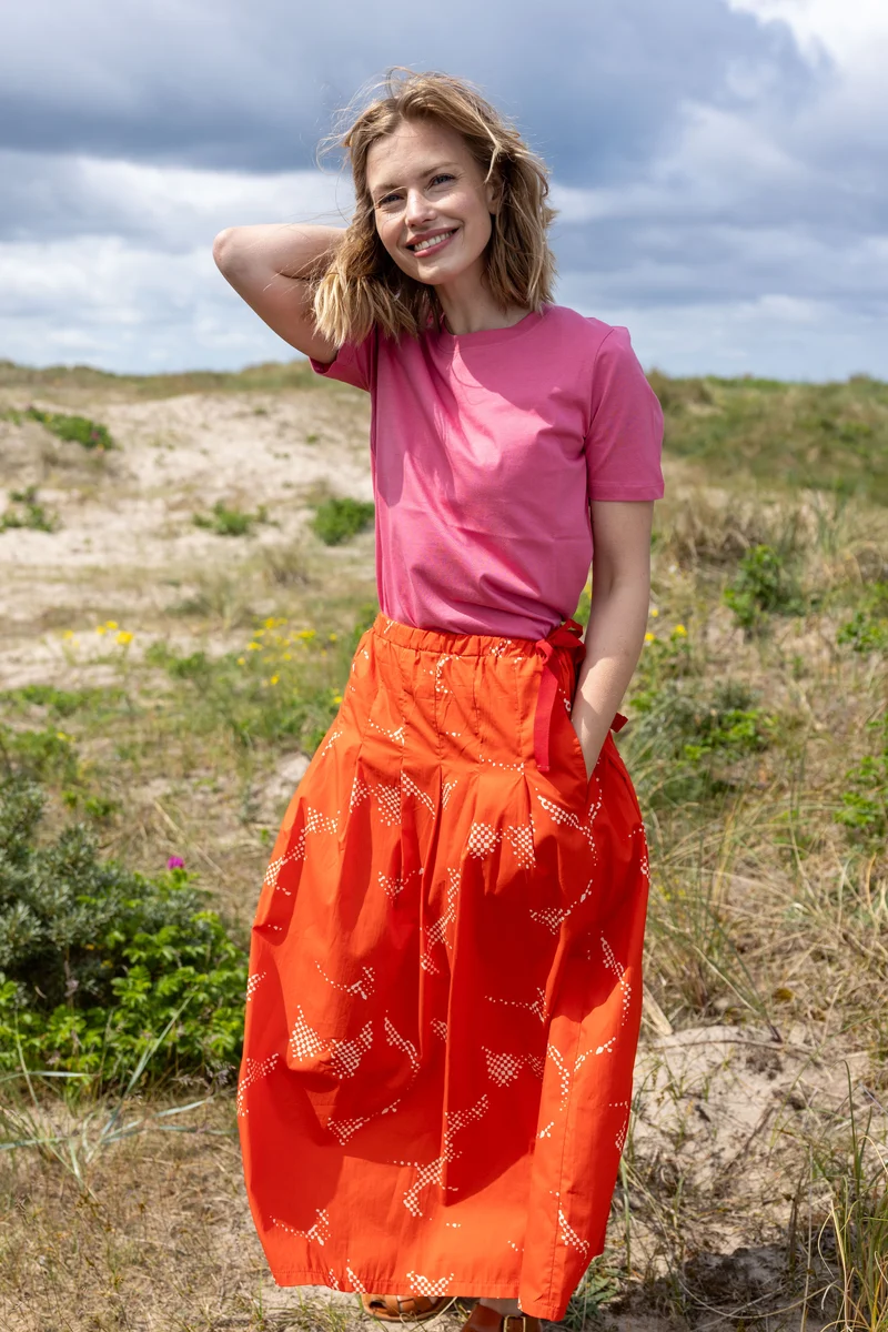 Daneminna Smooth Poplin Skirt Summer Red/Chalk TROPFUZZ