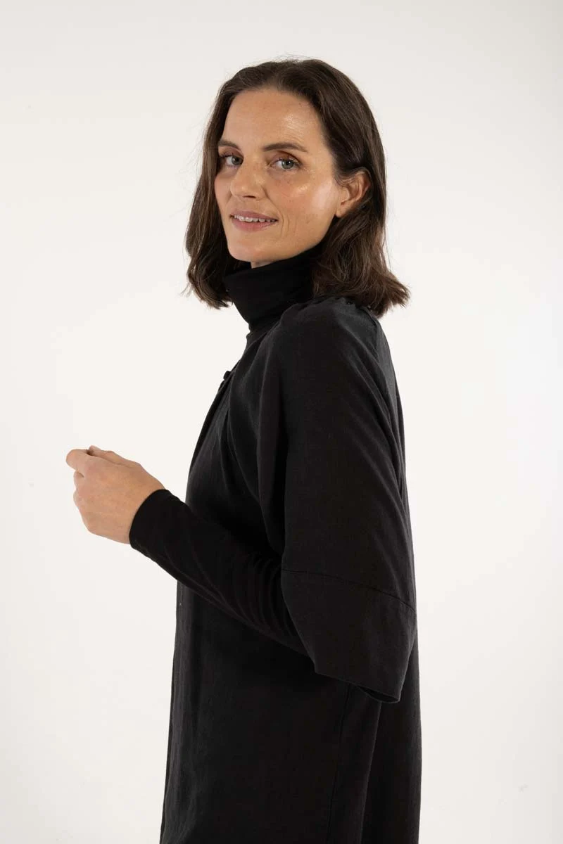 Danehostess Heavy Linnen Dress Black