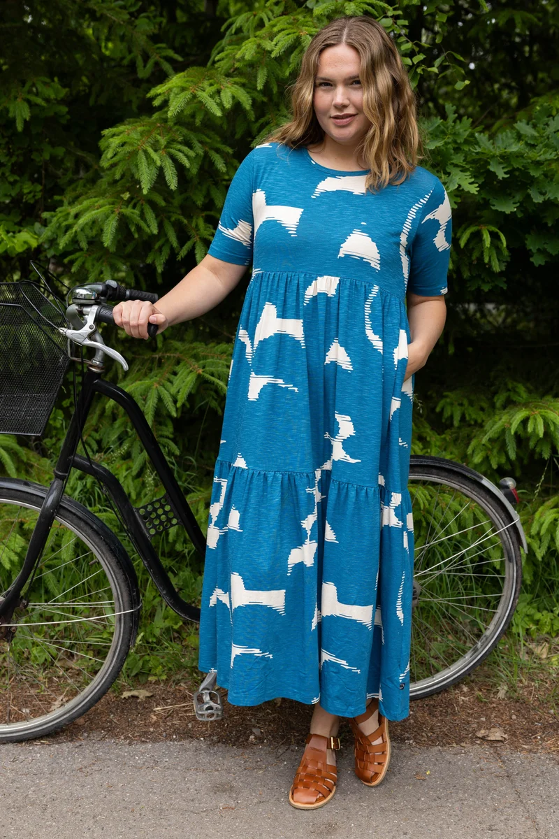 Danemarkise Slub Dress Warm Blue/Light Beige TROPSTATIC