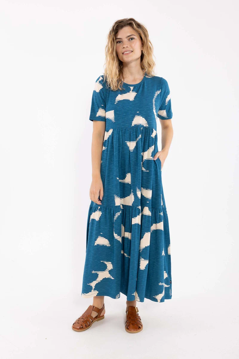Danemarkise Slub Dress Warm Blue/Light Beige TROPSTATIC