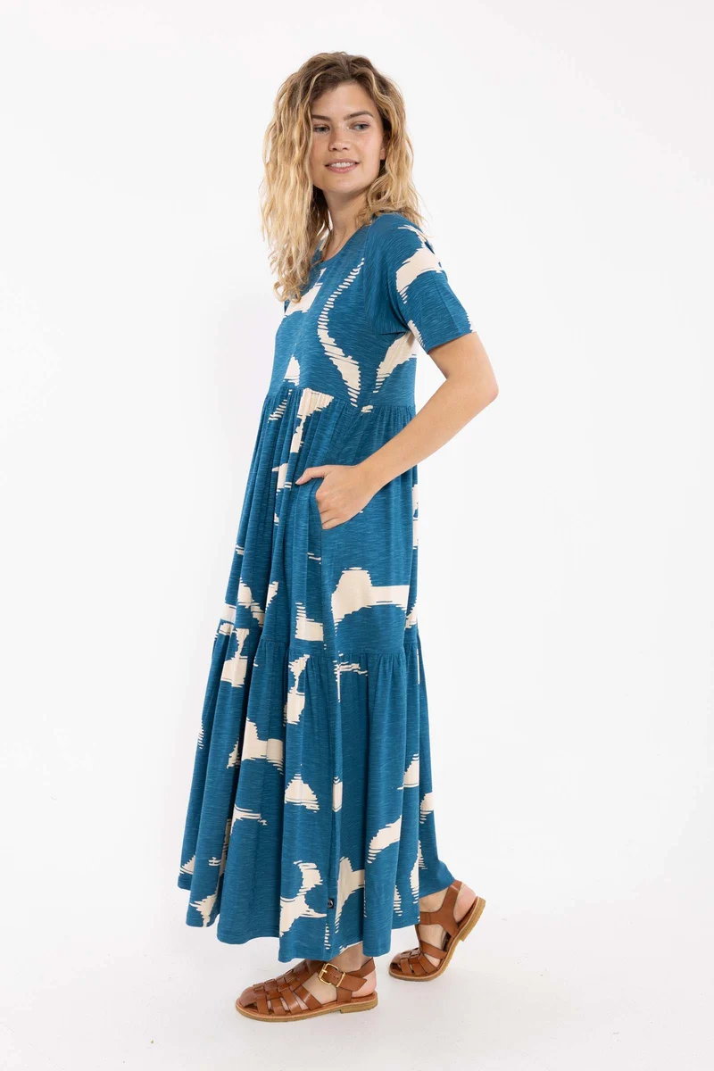 Danemarkise Slub Dress Warm Blue/Light Beige TROPSTATIC