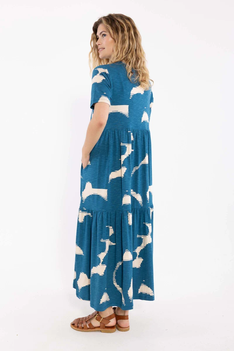 Danemarkise Slub Dress Warm Blue/Light Beige TROPSTATIC