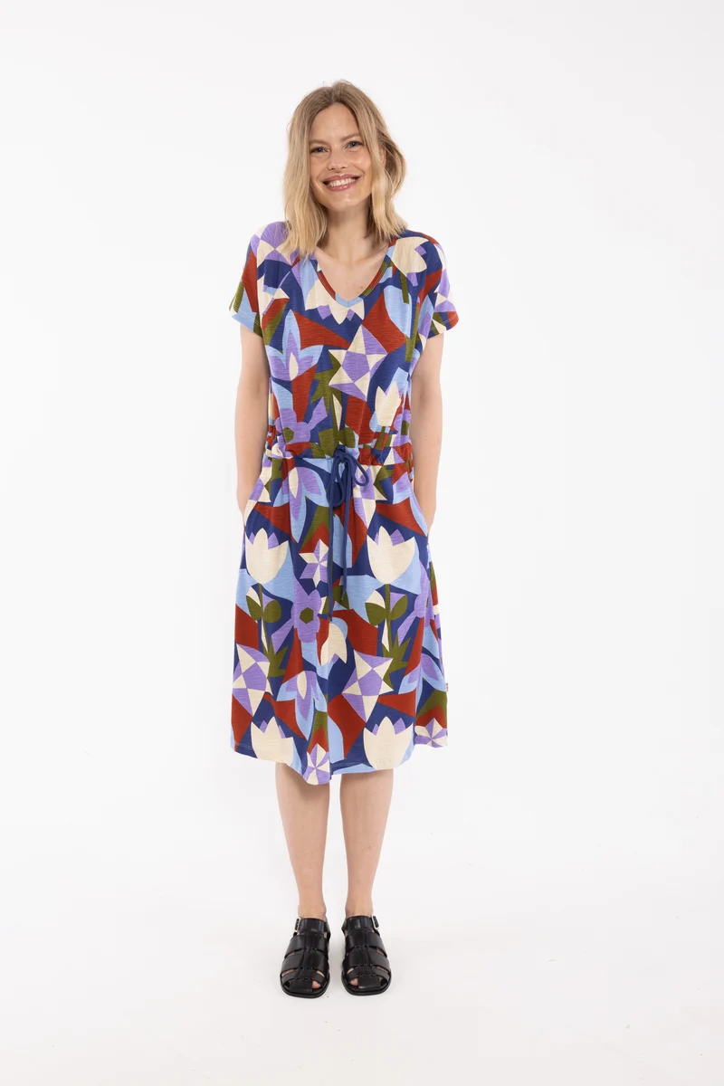 ORGANIC - Danouioui Slub SS Dress Dark Blue GEOFLEUR