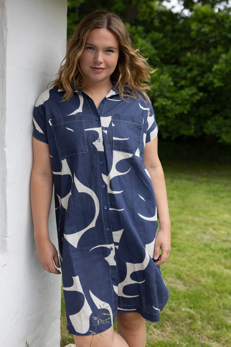 Danerrand Modal Linnen Dress Dark Navy/Chalk TROPS