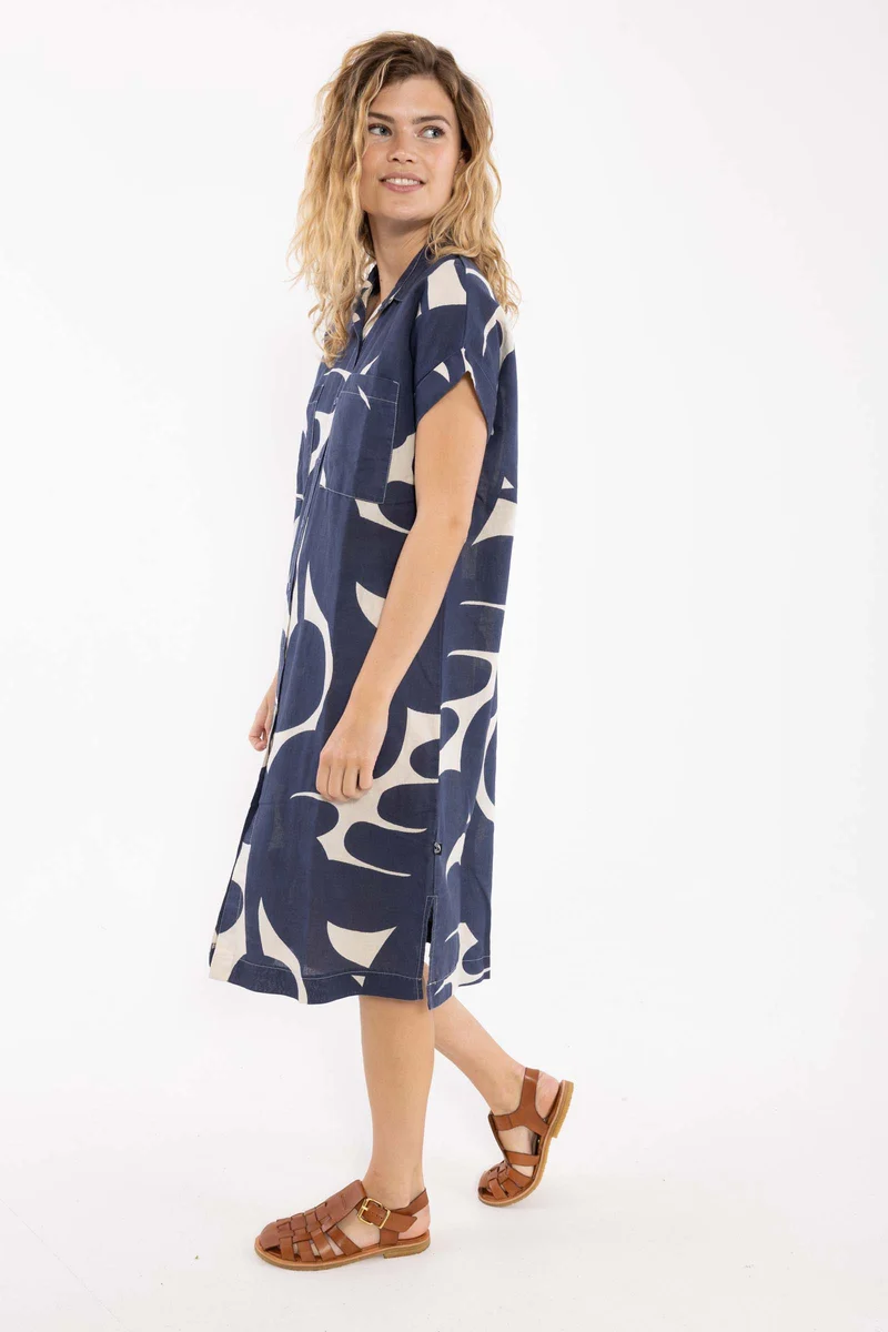 Danerrand Modal Linnen Dress Dark Navy/Chalk TROPS