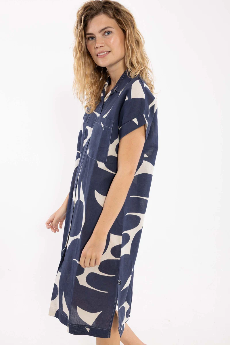 Danerrand Modal Linnen Dress Dark Navy/Chalk TROPS