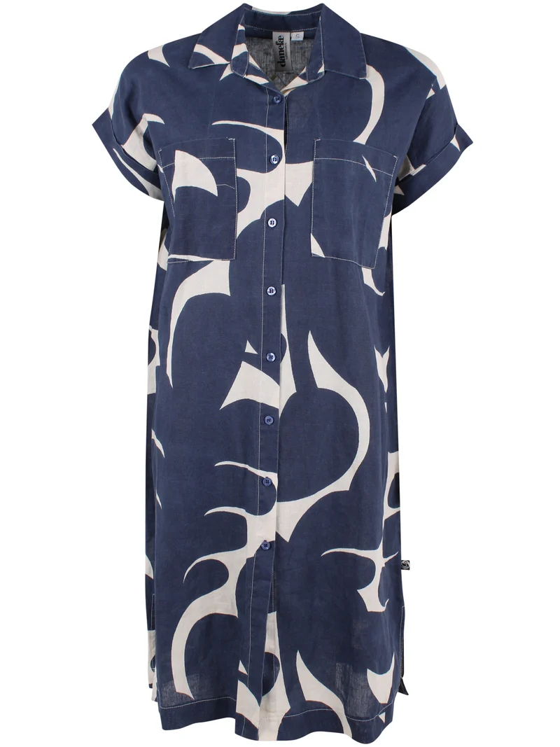 Danerrand Modal Linnen Dress Dark Navy/Chalk TROPS