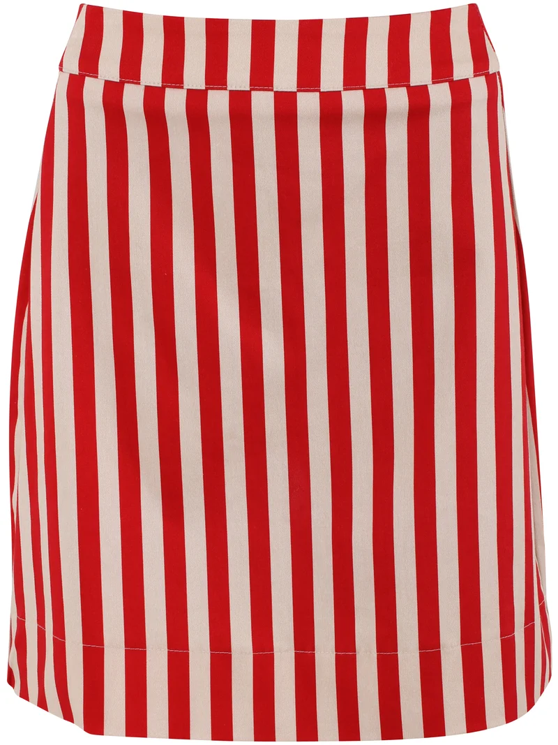 Danelondon Stretch Canvas Skirt Summer Red/Chalk