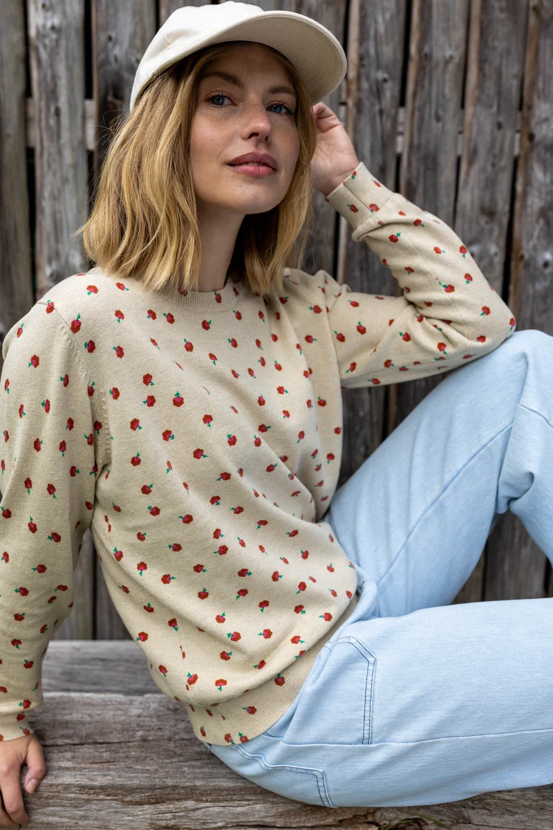 Danevibe Wool-Mix AOP Sweater Light Beige LILFLUFFERS